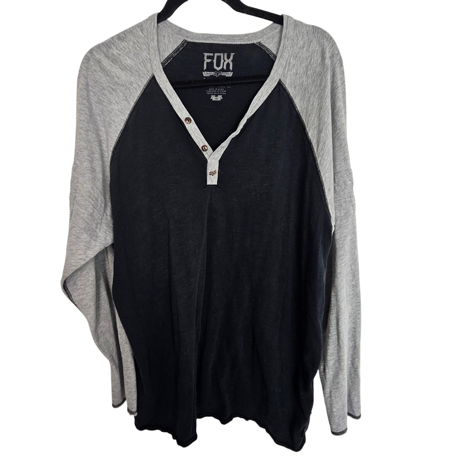Fox Racing Fox Henley Shirt Gray Black Long Sleeve Tshirt XL T Shirt Size US XL / EU 56 / 4 - 1 Thumbnail