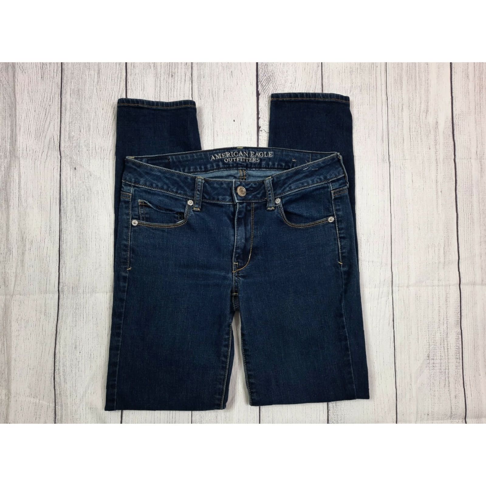 American Eagle Outfitters American Eagle Outfitters Jeans Skinny Women 6 28x28 Dark Wash Mid-Rise Stretch Denim Blue Size 28" / US 6 / IT 42 - 6 Thumbnail
