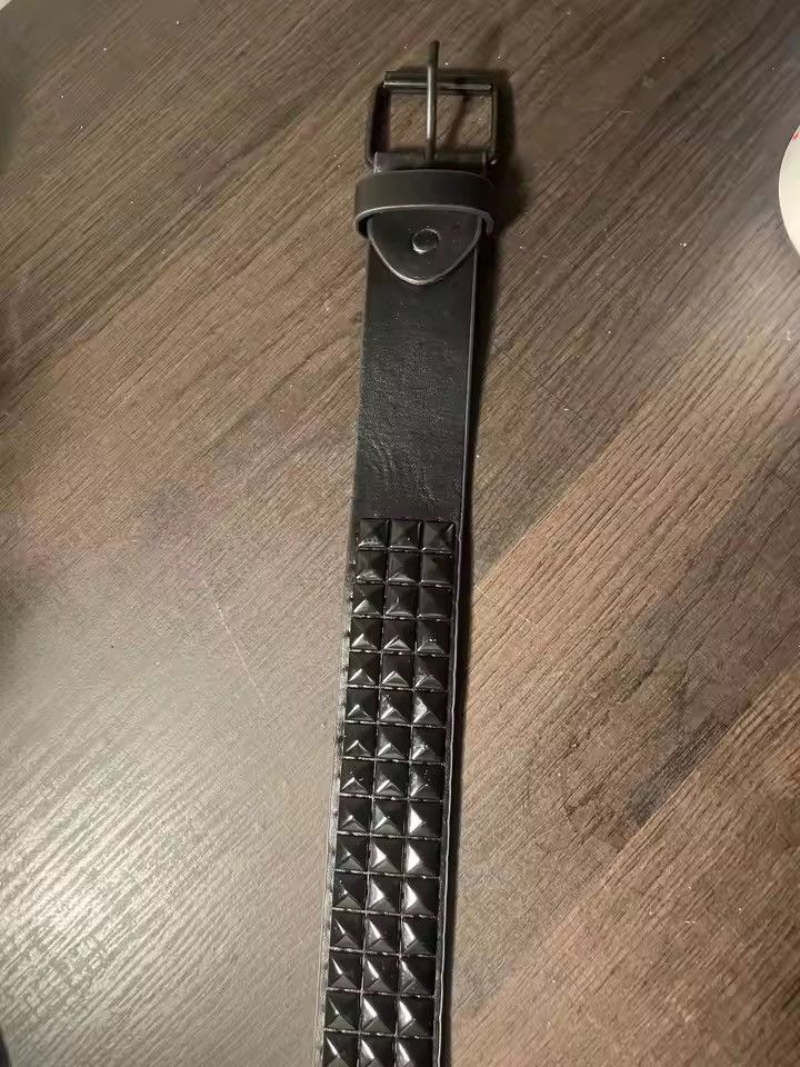 Japanese Brand Triple-Row Black Studded Punk Belt - 3.7cm Vegan Leather Size 32 - 9 Thumbnail