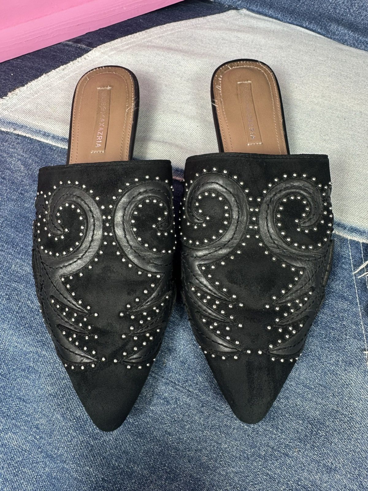 Bcbgmaxazria BCBGMAXAZRIA Nola Mules Suede Leather Black Flat Size US 8.5 / IT 38.5 - 6 Thumbnail