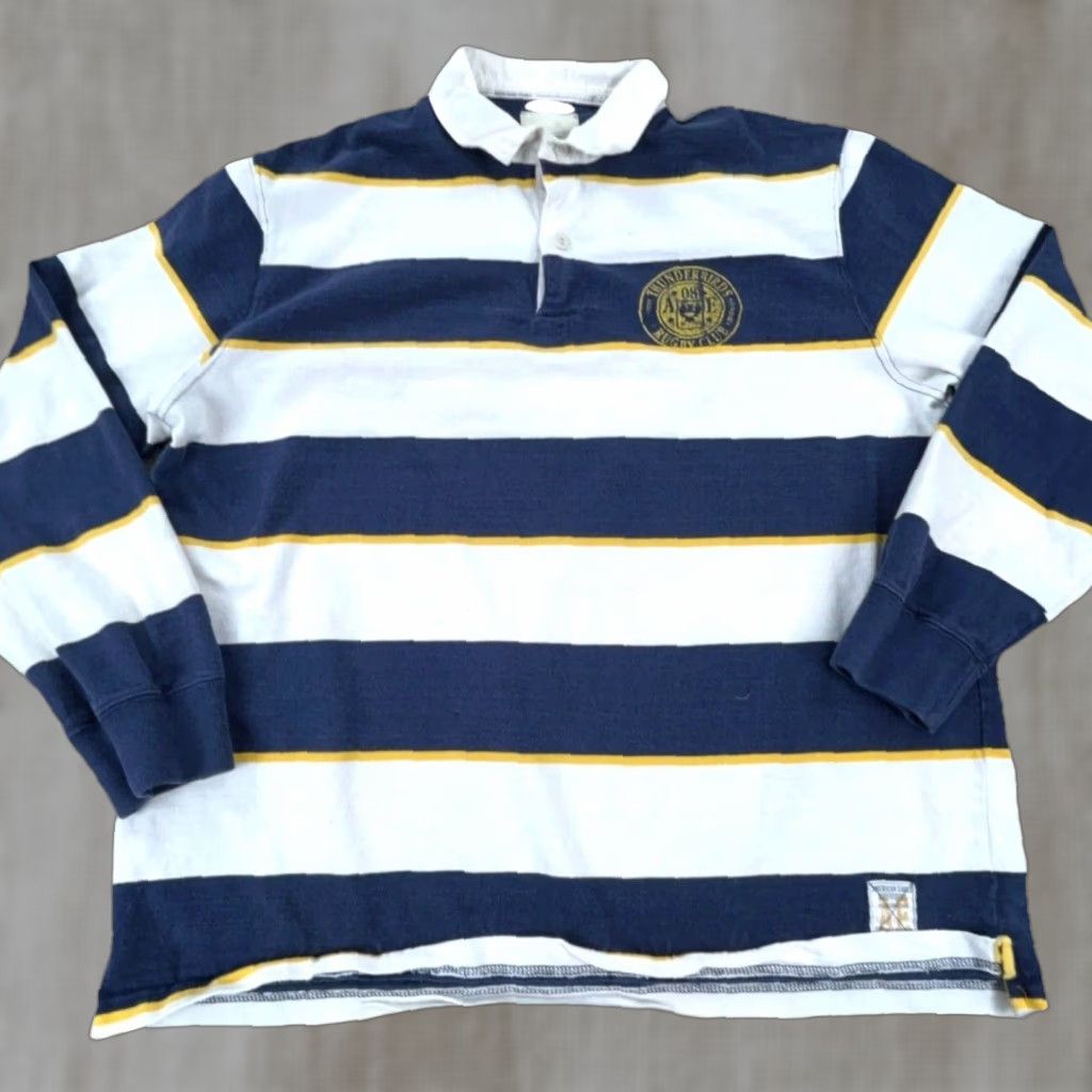American Eagle Outfitters VINTAGE American Eagle Outfitters Rugby Shirt Men L Blue Striped Polo Size US L / EU 52-54 / 3 - 1 Thumbnail