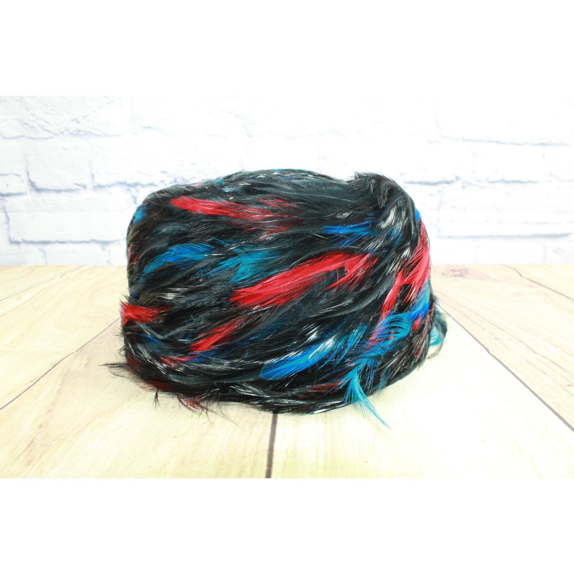 Other × Vintage Vintage Black Wool Beret w/ Red & Blue Feather Detail Size ONE SIZE - 4 Thumbnail