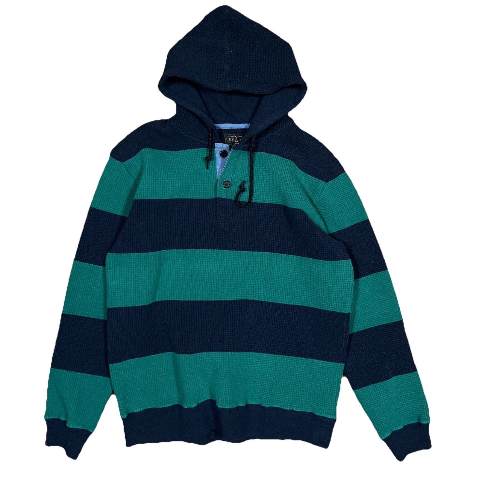 Beams Plus Beams Plus Japan Waffle Knit Hoodie Striped Color Block Size US M / EU 48-50 / 2 - 1 Thumbnail