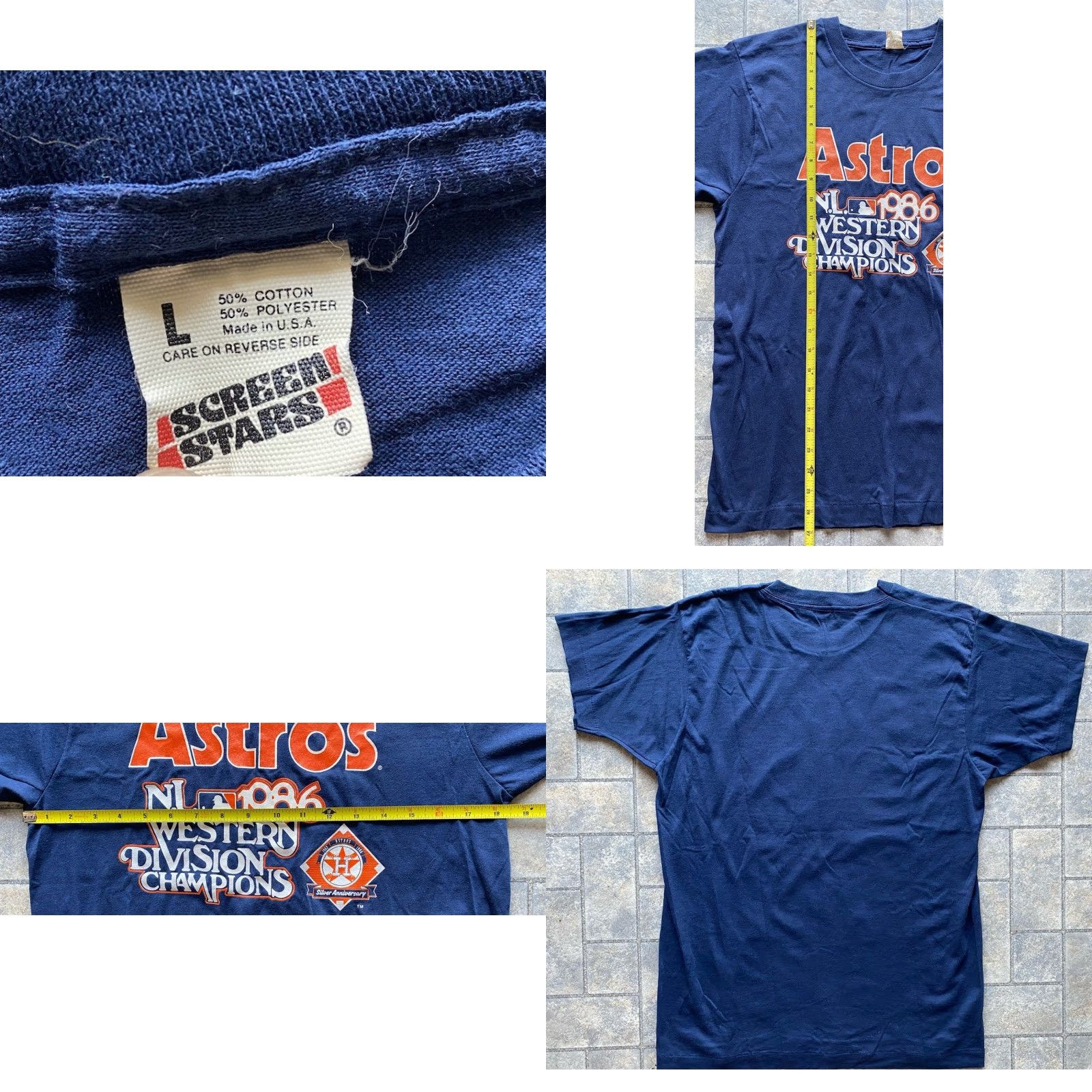 Vintage VINTAGE Houston Astros T Shirt Screen Stars Large Blue 80s Sports Western Division Champion Men L Size US L / EU 52-54 / 3 - 8 Thumbnail