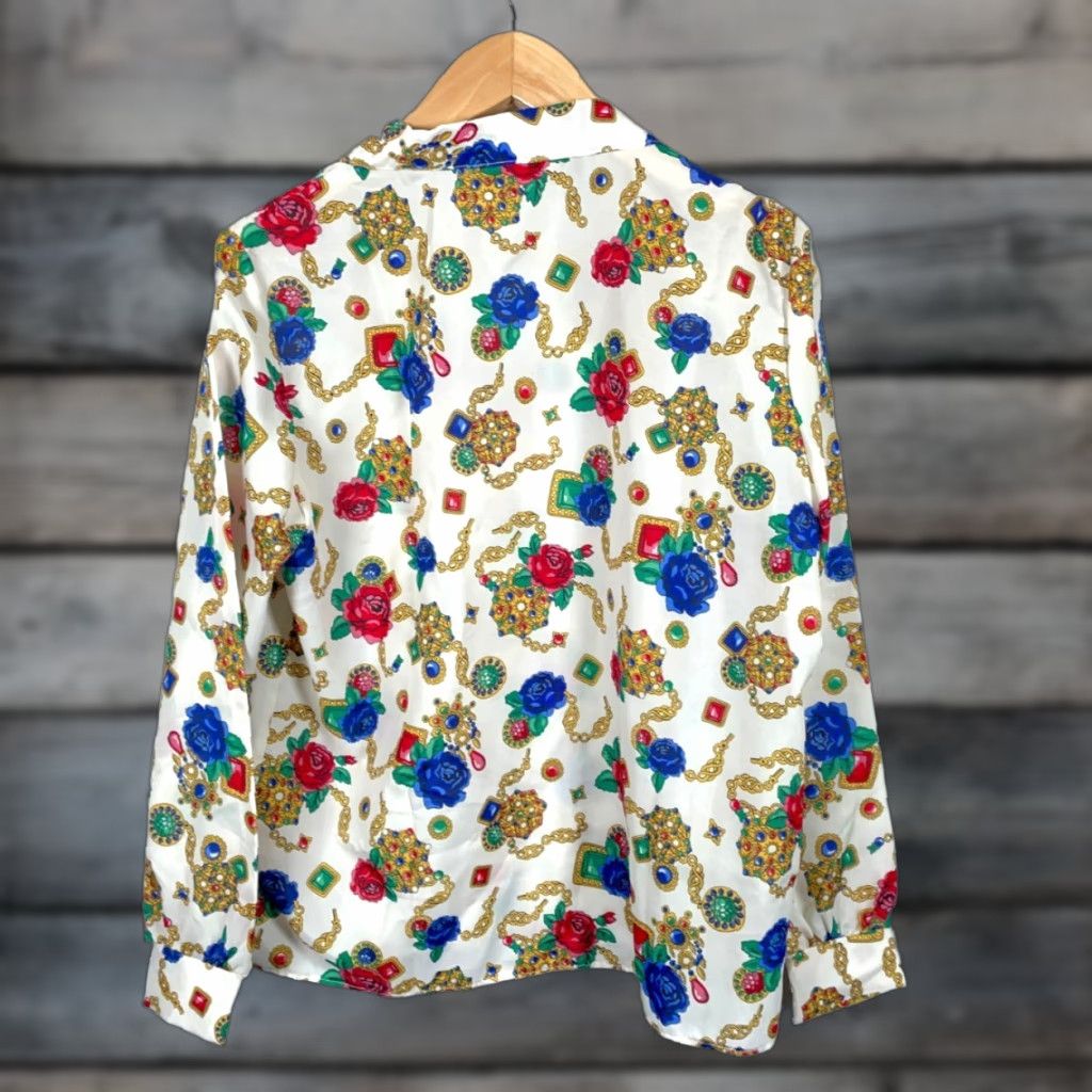 Vintage Cape Cod Floral Gold Chains Print Shirt Women's XL White Camp Collar AOP Vintage 90s Bohemian Retro Flower Shirt Womens XL White Cape Cod Size XL / US 12-14 / IT 48-50 - 1 Thumbnail