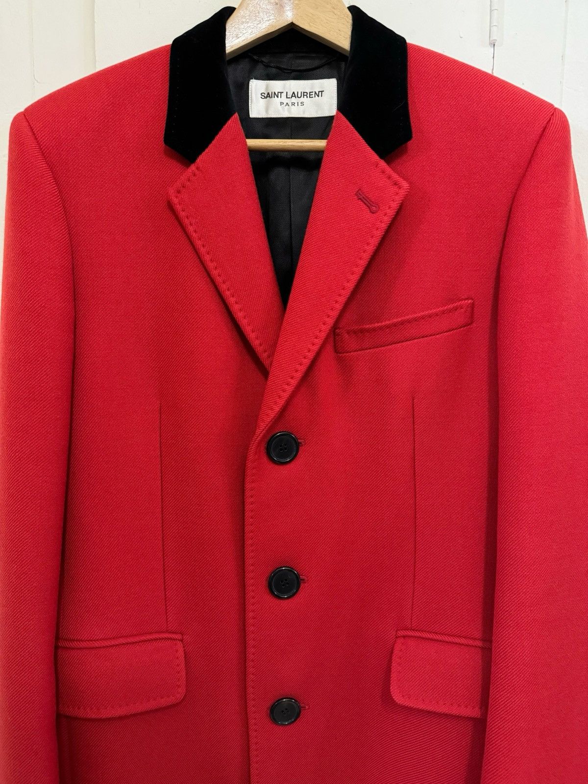Hedi Slimane × Saint Laurent Paris FW16 Red Chesterfield Wool Silk Twill Coat Size US M / EU 48-50 / 2 - 4 Thumbnail