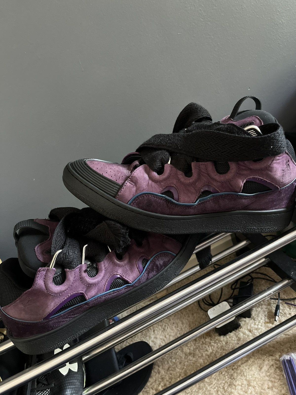 Leather Curb Sneaker Plum