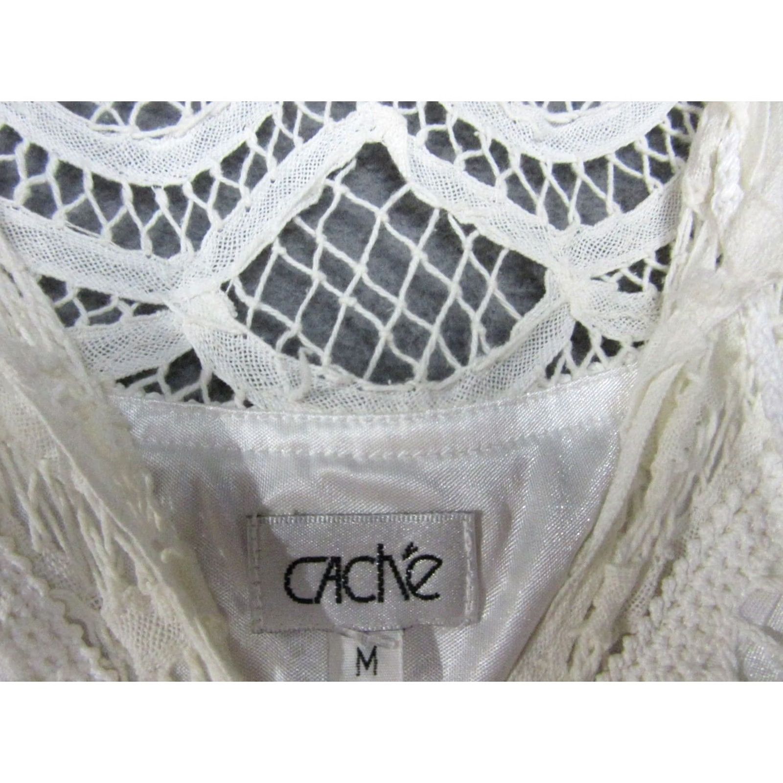 Vintage Cache Dress Womens Medium White Crochet Lace Village Vogue Boutique Sleeveless Midi V-Neck Pullover Party/Cocktail Womens Lined Fit & Flare Size M / US 6-8 / IT 42-44 - 6 Thumbnail