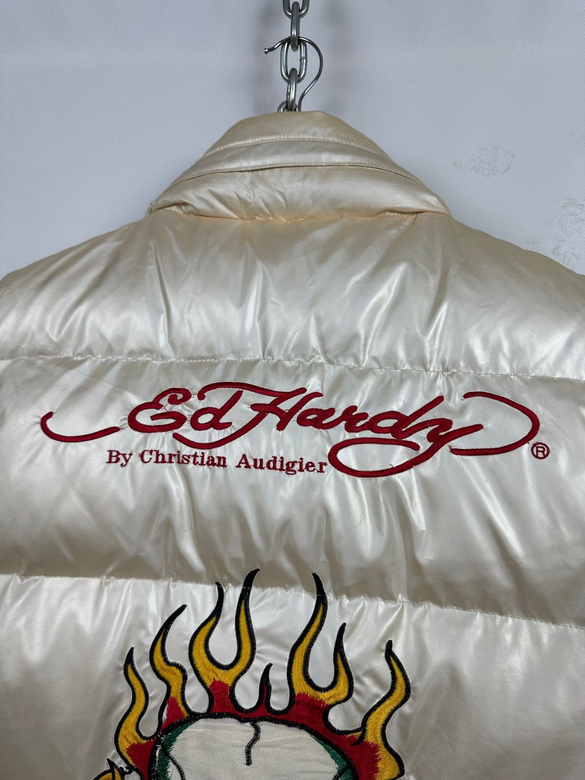 Christian Audigier Vintage Ed Hardy Flaming Skull Down Puffer Vest Size US L / EU 52-54 / 3 - 17 Thumbnail