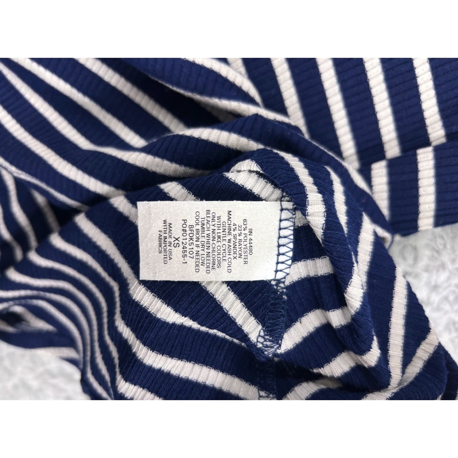 Vintage LA made Dress Womens XS White/Blue Striped Long Sleeve Polyester Knit Mini Dress Size XS / US 0-2 / IT 36-38 - 7 Thumbnail