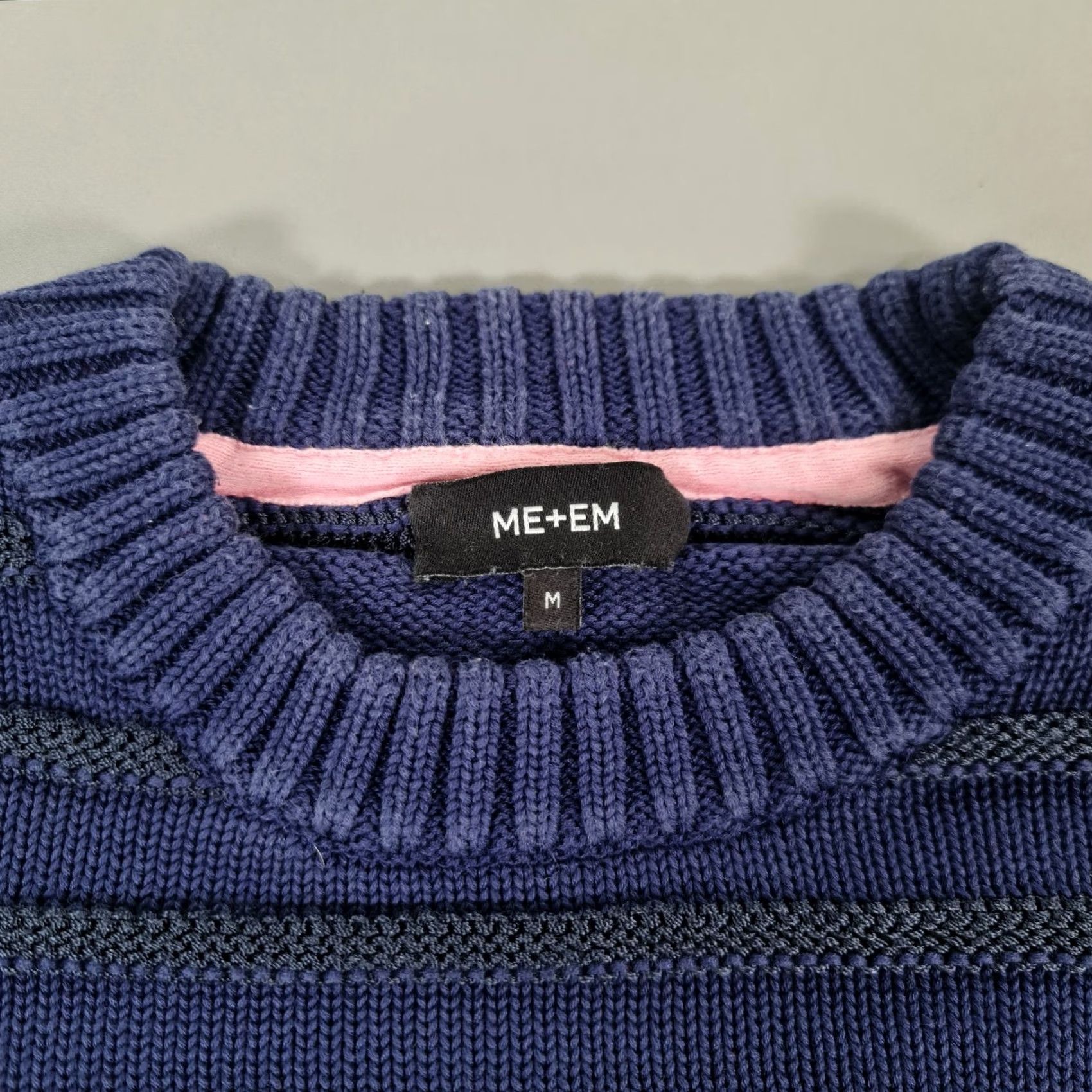 ME+EM ME+EM Womens Jumper Blue Medium Cotton Knitted Crew Pullover Striped Size M / US 6-8 / IT 42-44 - 3 Thumbnail