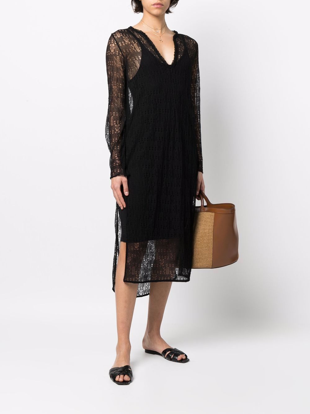 Saint Laurent Paris o1s1wg110425 687936 Open-Knit Long-Sleeved Tunic Dress Black Size M / US 6-8 / IT 42-44 - 6 Thumbnail