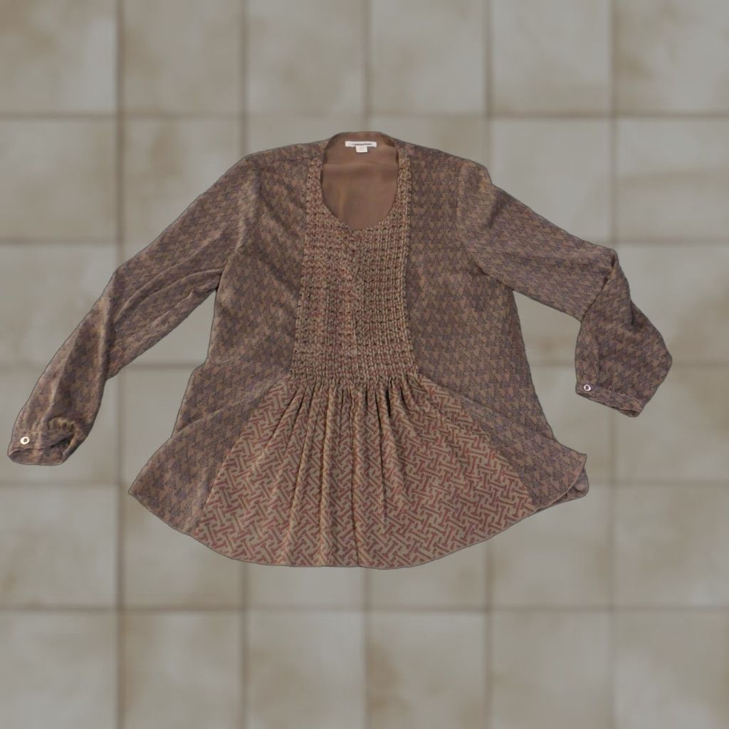 Coldwater Creek Coldwater Creek Blouse Womens Small 6 8 Brown Sheer Long Sleeve Patterned Top Geometric Size S / US 4 / IT 40 - 1 Thumbnail