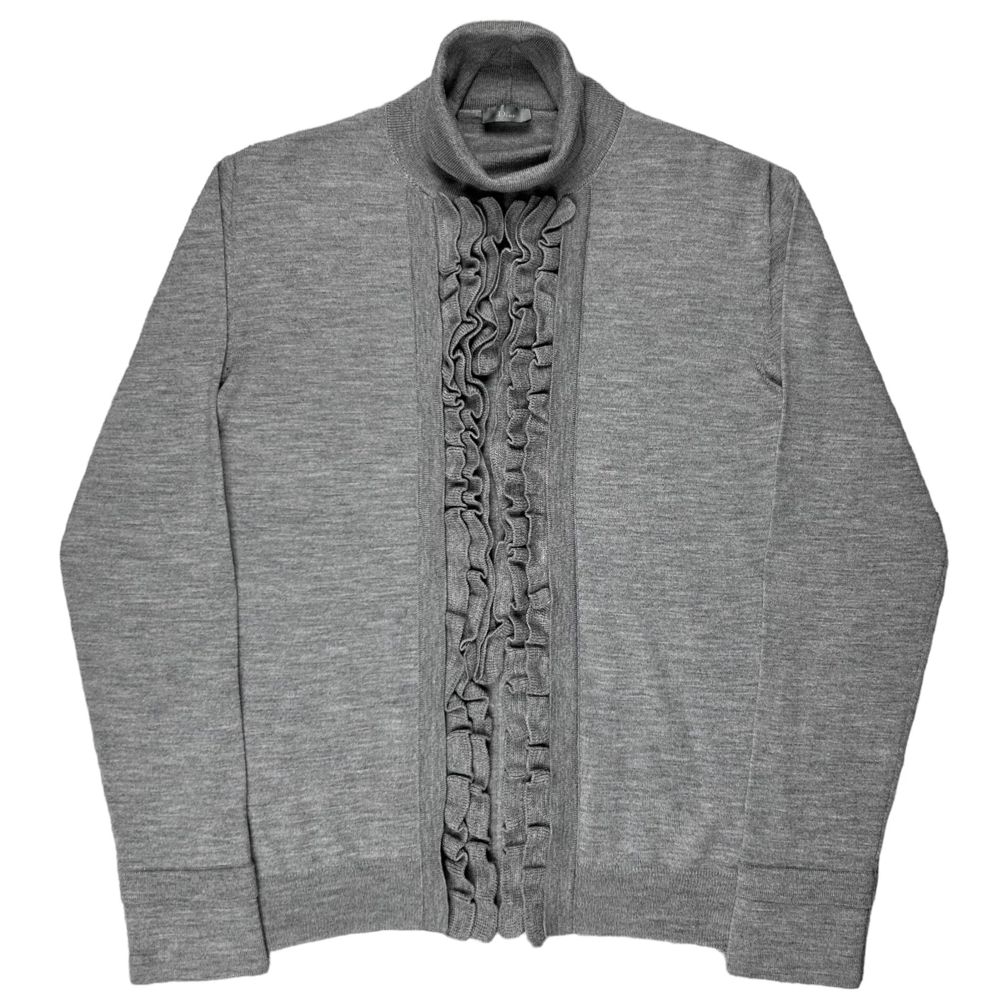 image of Dior Homme Center Ruffled Turtleneck Sweater - Aw05 in Grey, Men's (Size Small)