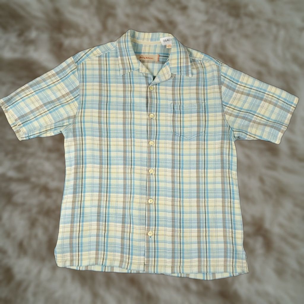 Tommy Bahama Tommy Bahama Shirt Adult M Blue Plaid Silk Blend Short Sleeve Button-Up Beach Tropical Mens Size US M / EU 48-50 / 2 - 1 Thumbnail