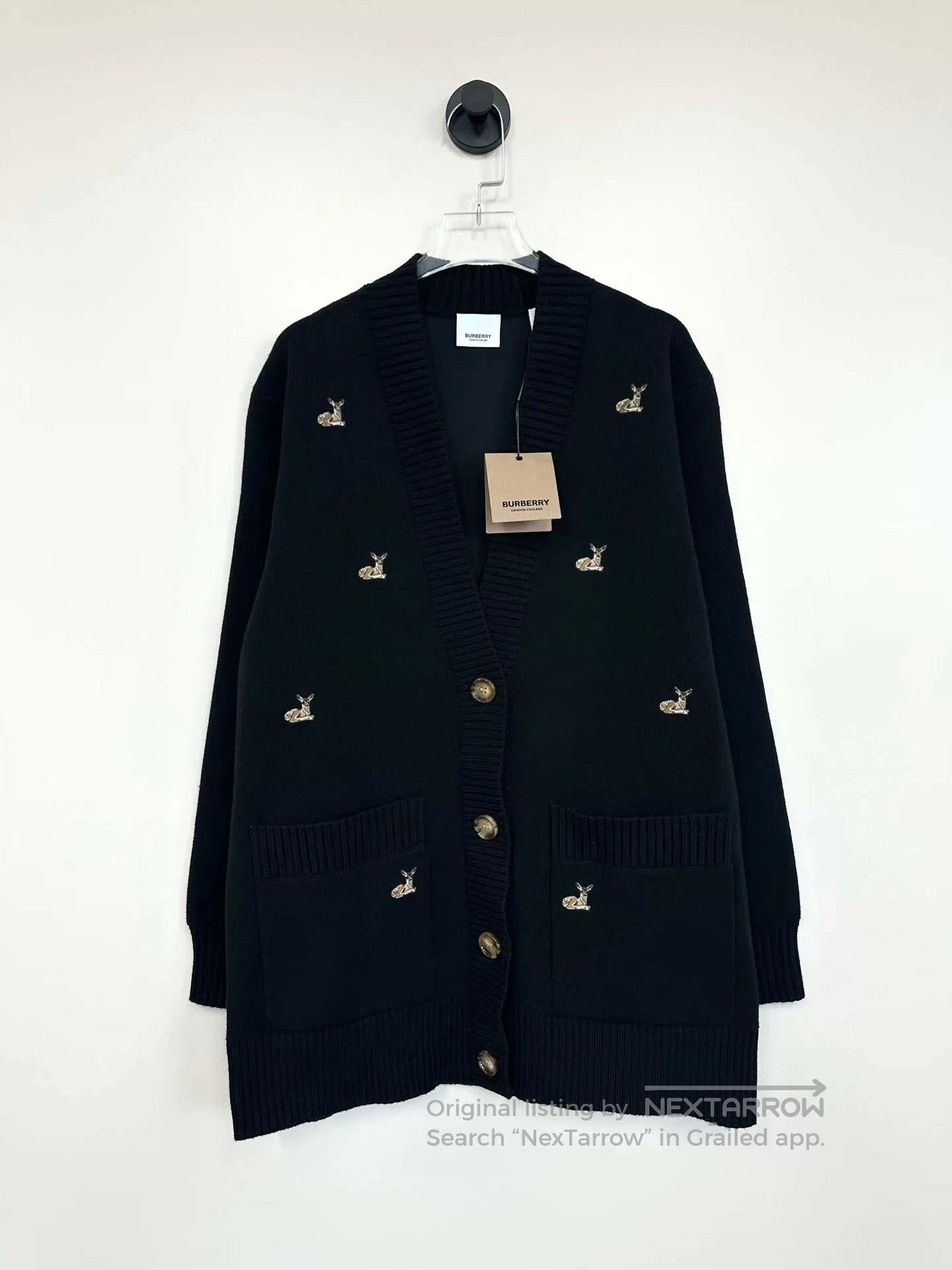 Burberry Burberry Black Deer Printed Logo Knit Wool Cardigan| Size US S / EU 44-46 / 1 - 1 Thumbnail