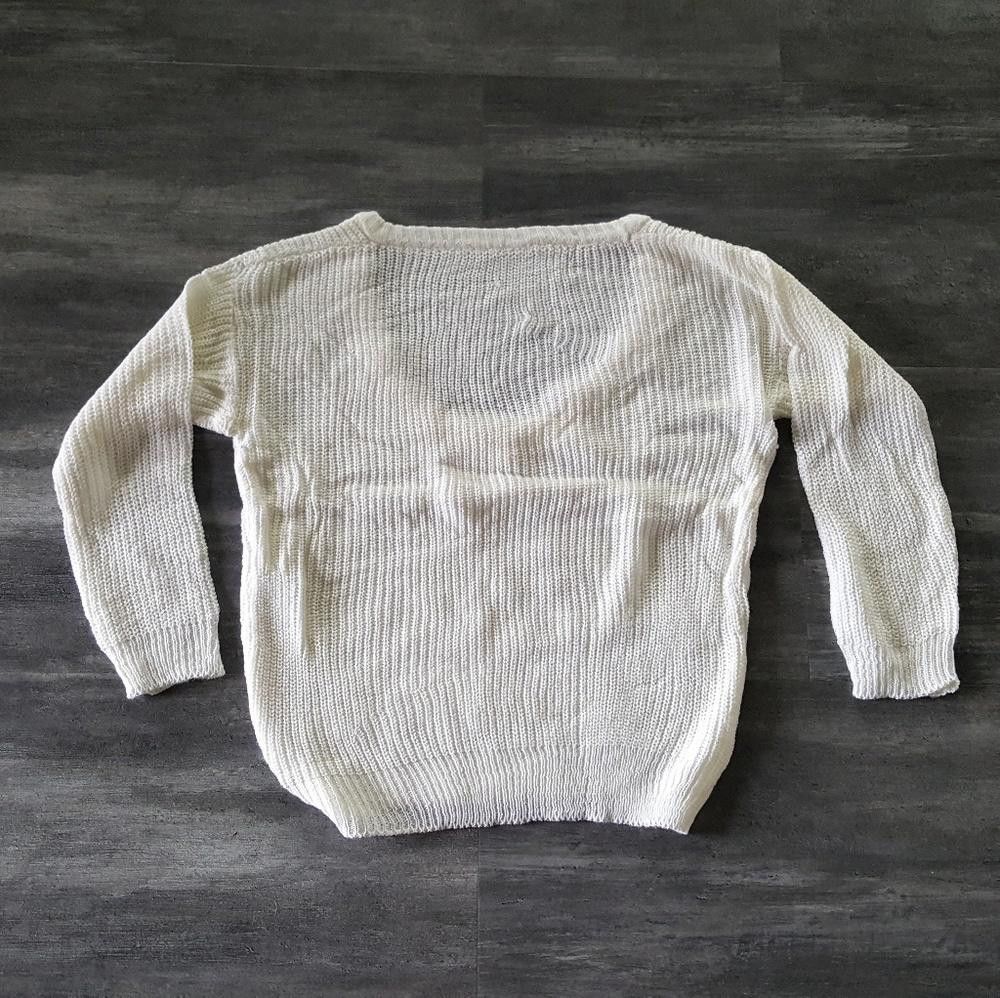 Designer White Classy Knit Sweater Long Sleeve Size M / US 6-8 / IT 42-44 - 4 Thumbnail