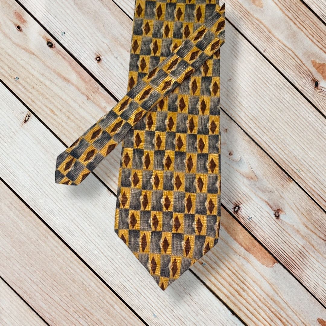Pierre Balmain PIERRE BALMAIN Silk Neck Tie ~ Gray, Brown ~ Geometric Size ONE SIZE - 1 Thumbnail