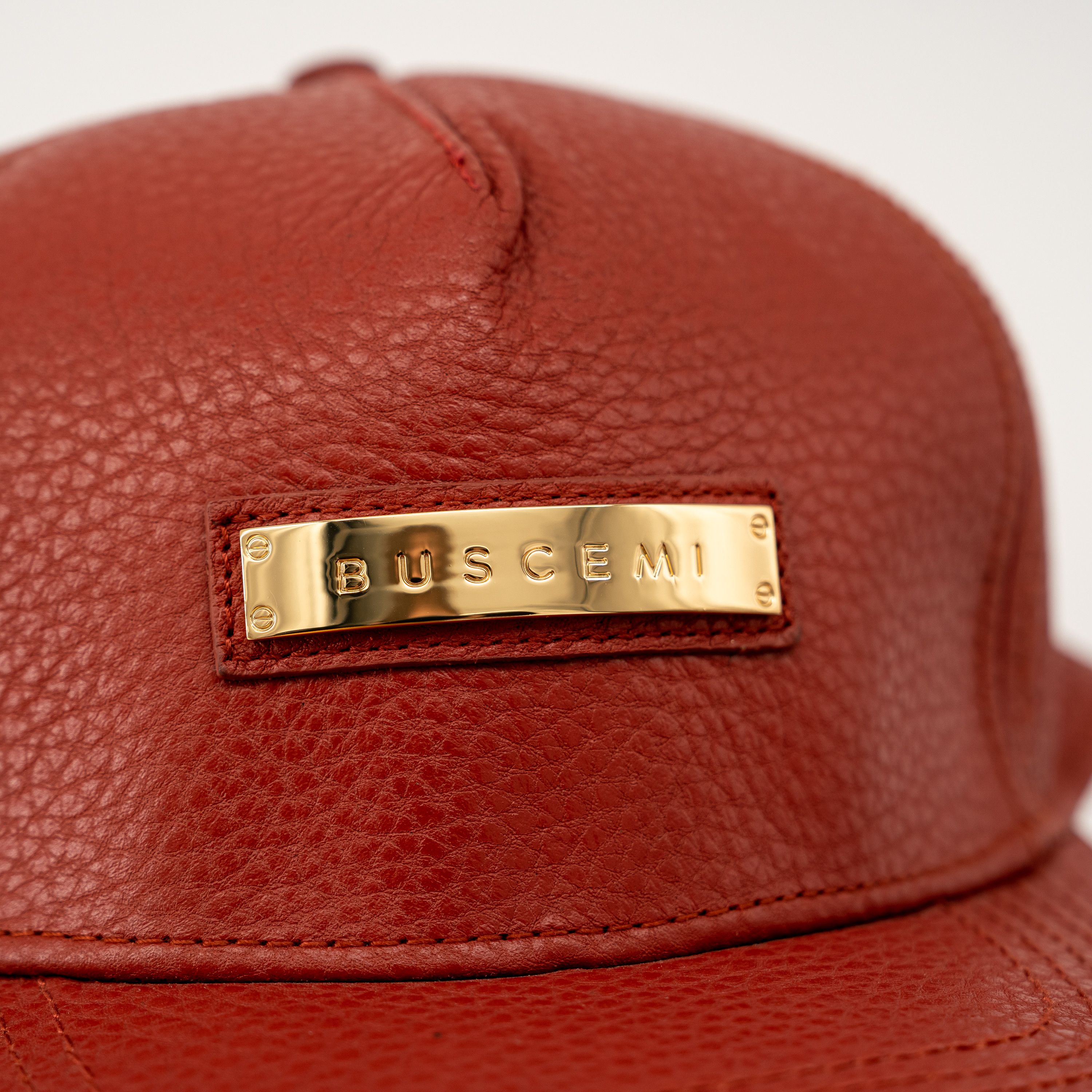Buscemi Buscemi Screwback Cap Pebbled Cow Leather Red Hat Size ONE SIZE - 9 Thumbnail