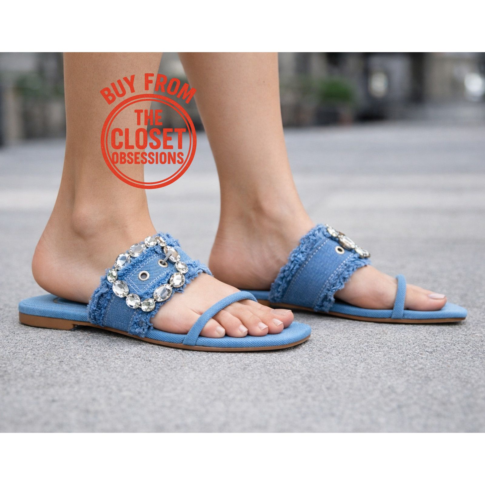 Zara ZARA Embellished Denim Slide Sandals NWT Size US 8 / IT 38 - 7 Thumbnail