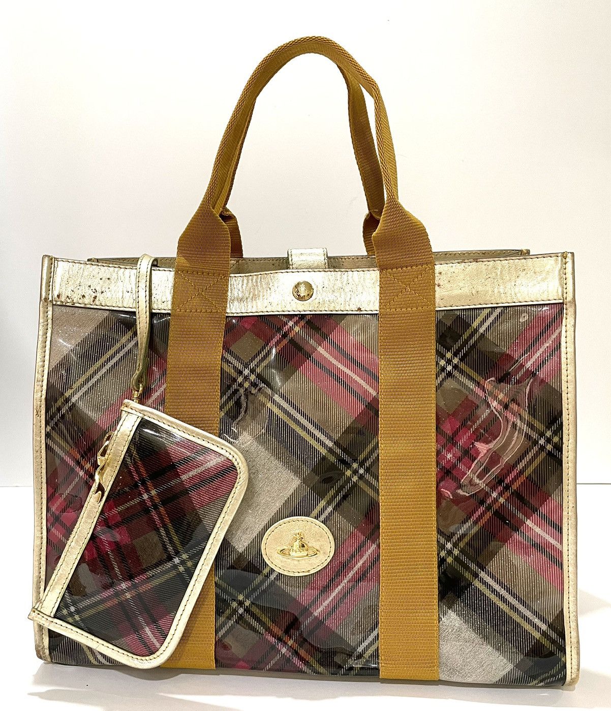 Vivienne Westwood Tartan PVC Tote with Matching Pouch – Gold Trim Size ONE SIZE - 2 Thumbnail