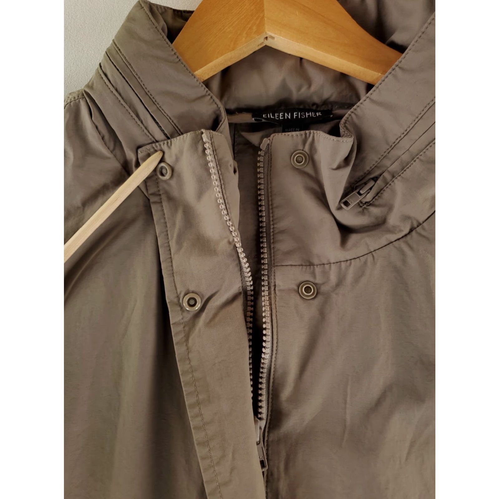 Eileen Fisher Eileen Fisher Windbreaker Jacket Gray Womens XL High Cotton Stand Collar Hooded Jacket Size XL / US 12-14 / IT 48-50 - 2 Thumbnail