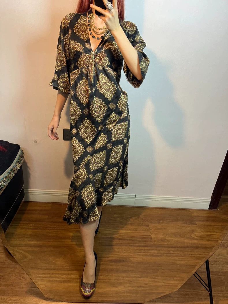 Dries Van Noten DRIES VAN NOTEN Black and yellow silk irregular dress Size M / US 6-8 / IT 42-44 - 9 Thumbnail