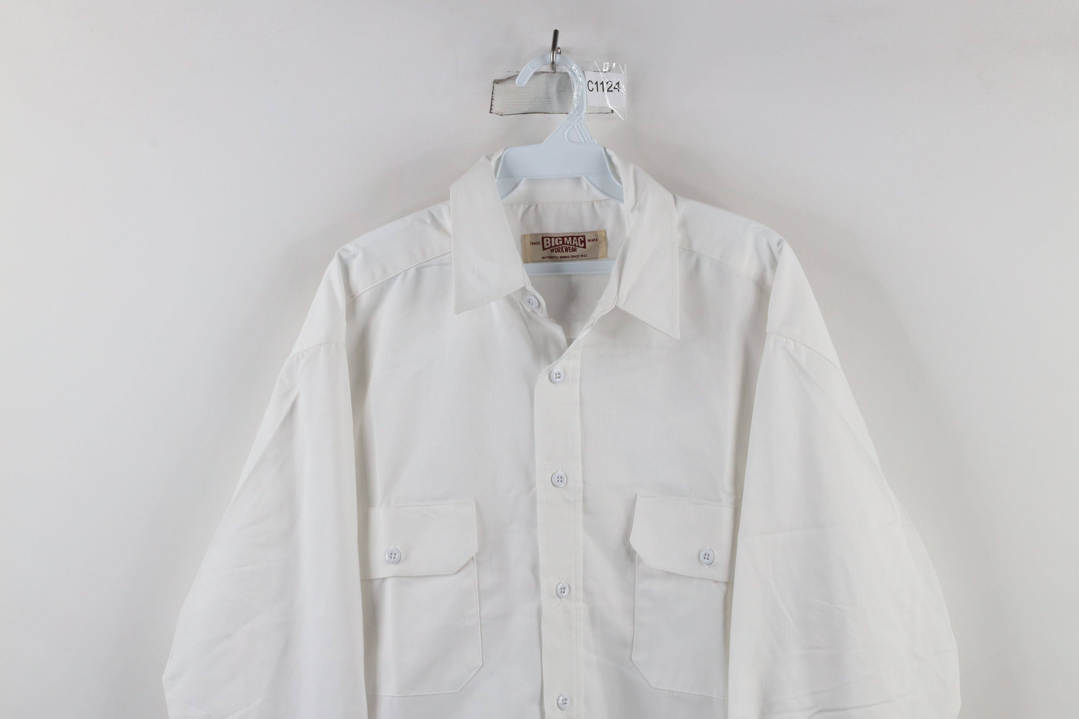 Big Mac × Vintage Vintage 90s Big Mac Workwear Collared Button Shirt White Size US L / EU 52-54 / 3 - 2 Thumbnail