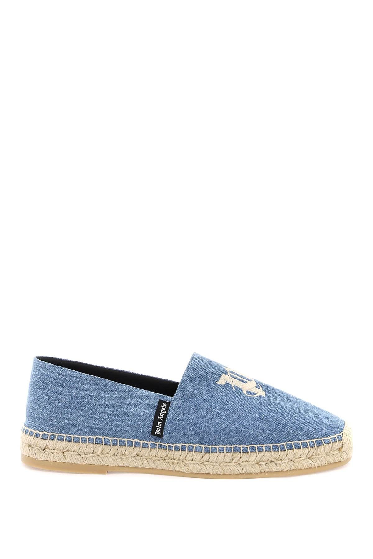 image of Palm Angels Denim Espadrilles With Embroidered Logo Shoes in Blue No Color, Men's (Size 11)