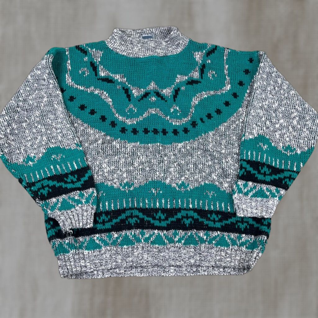 Vintage VINTAGE Adele Sweater Men Medium Green Nordic Geometric 80s 90s Casual Pullover Size US M / EU 48-50 / 2 - 1 Thumbnail