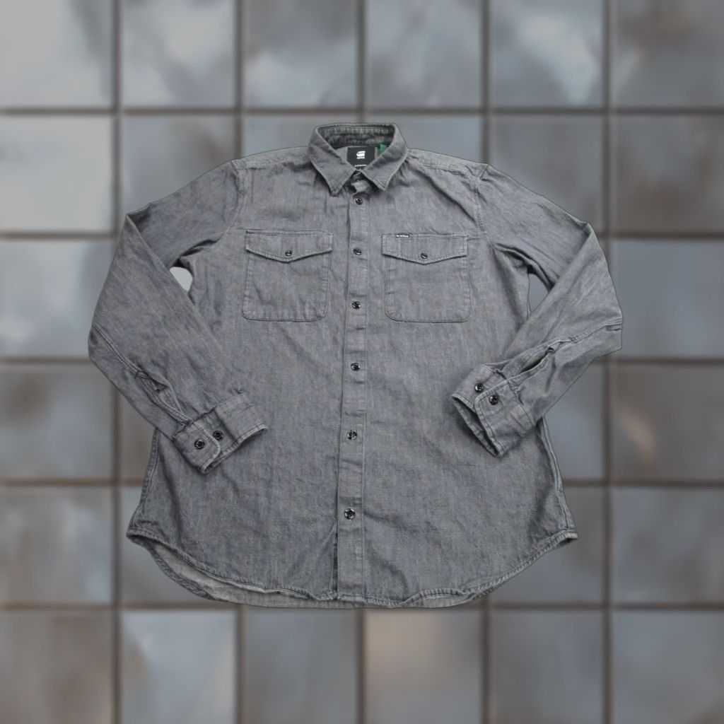 Vintage G-Star RAW Marine Slim Button-Up Shirt Mens Large Gray Long Sleeve Organic Cotton Size US L / EU 52-54 / 3 - 1 Thumbnail