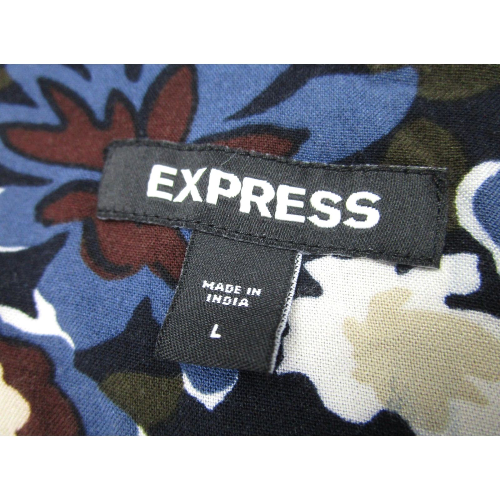 Express Express Shirt Mens Large Black Blue Floral Short Sleeve Button Front Camp Size US L / EU 52-54 / 3 - 4 Thumbnail