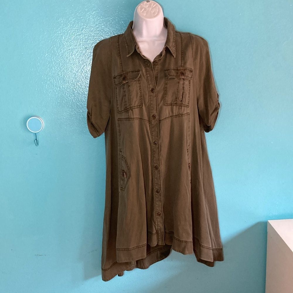 Anthropologie Anthropologie "Visit Mariona" Holding Horses Green Tencel Dr Size L / US 10 / IT 46 - 4 Thumbnail