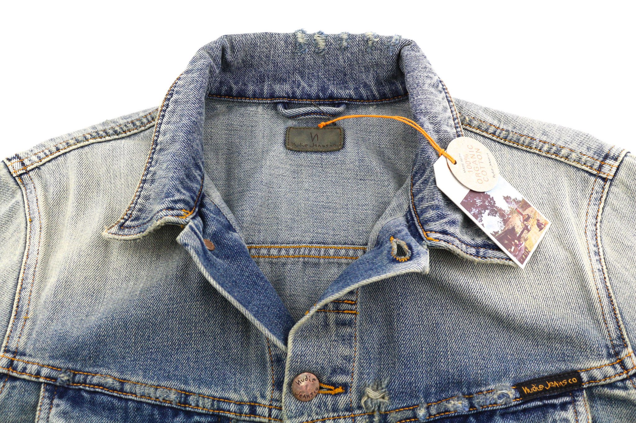 Nudie Jeans BILLY M Shimmering Indigo Washed Ripped Polo Jacket 82479 Size US M / EU 48-50 / 2 - 4 Thumbnail