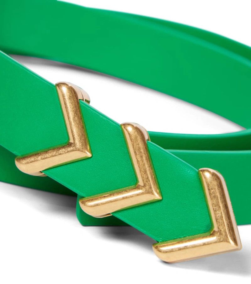 Bottega Veneta BOTTEGA VENETA green & gold chevron leather belt 90 Size ONE SIZE - 3 Thumbnail