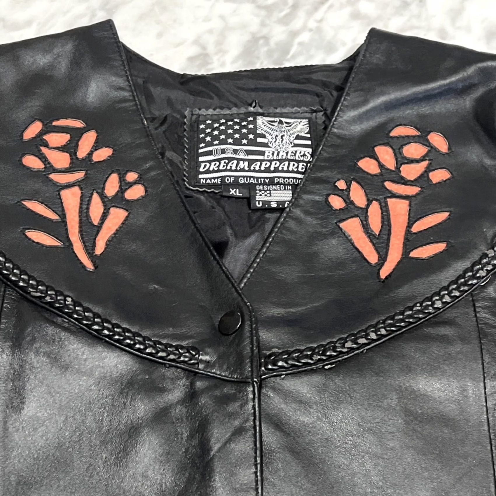 Vintage Bikers Dream Apparel Vest Womens XL Black Leather Floral Fringe Snap Pockets Harley Key Chain Casual Biker Size XL / US 12-14 / IT 48-50 - 3 Thumbnail