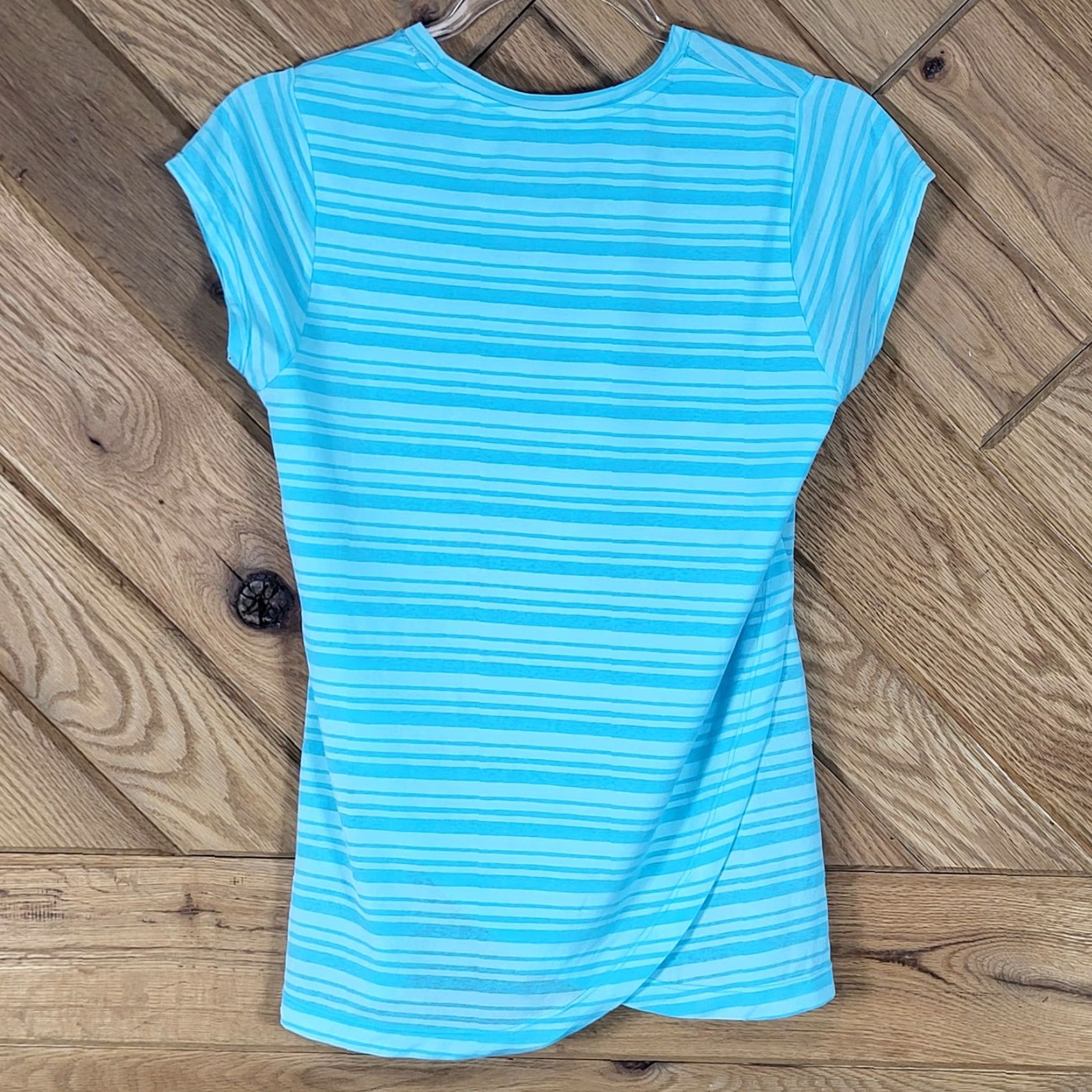 Vintage VINTAGE EP Sport Blue Striped Short Sleeve Activewear Shirt M Wrap Back Shirt Women Summer Spring Mens Size M / US 6-8 / IT 42-44 - 4 Thumbnail