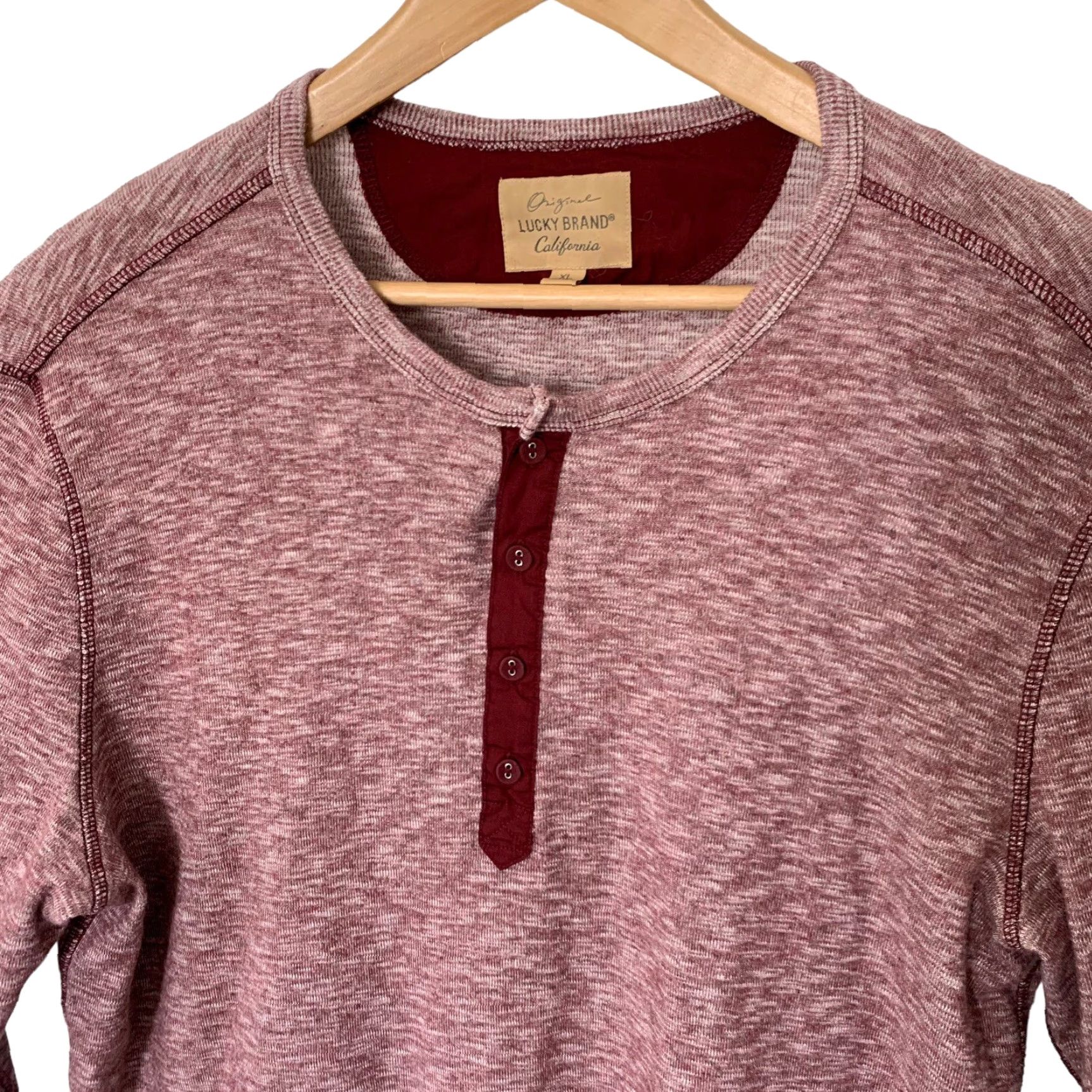 Lucky Brand Lucky Brand Henley Knit T-Shirt Long Sleeve Mens XL Heather Red Wine Size US XL / EU 56 / 4 - 3 Thumbnail