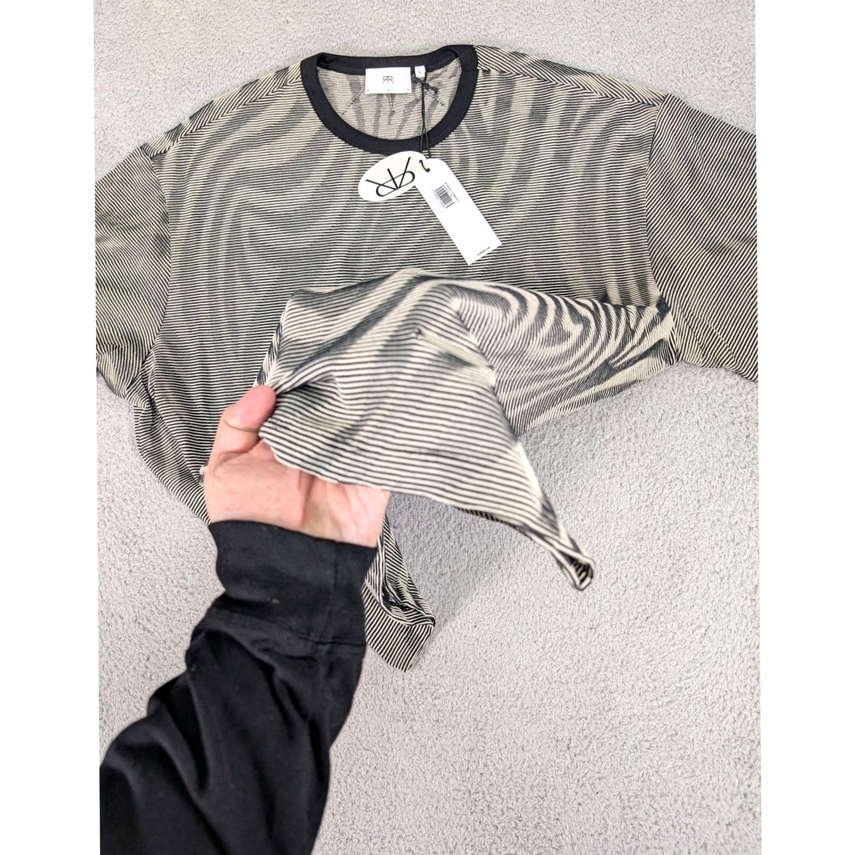 Rta RtA Shirt Mens Large Black Beige Zebra Stripe Holographic Iridescent Oversized Size US L / EU 52-54 / 3 - 4 Thumbnail