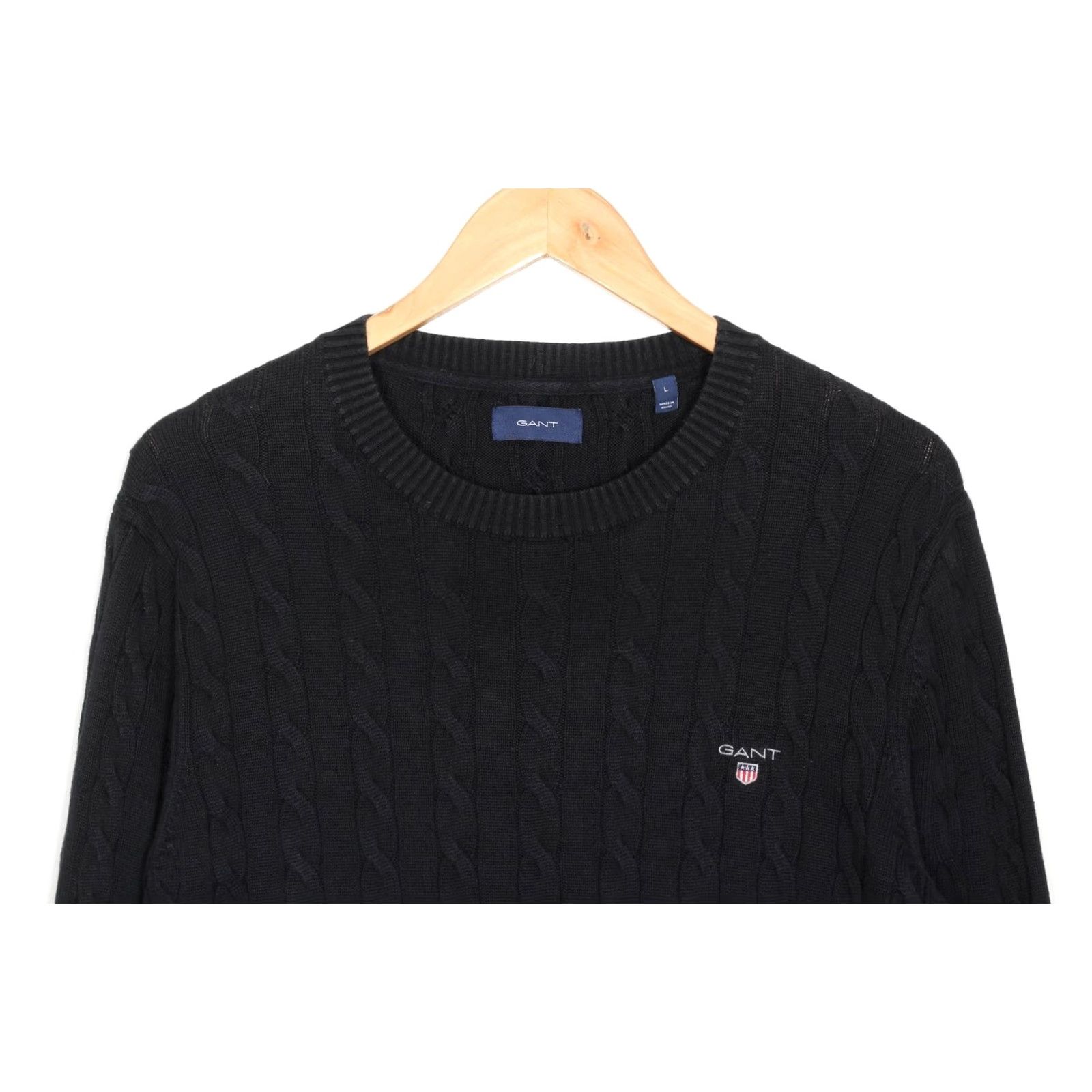 Gant GANT Jumper Sweater Men L Crew Neck Cable Knit Cotton Dark Blue VR3257 Size US L / EU 52-54 / 3 - 2 Thumbnail