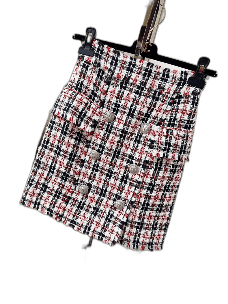 Balmain Balmain Multicolor Tweed Skirt with Silver Buttons Size 34" / US 12 / IT 48 - 1 Thumbnail