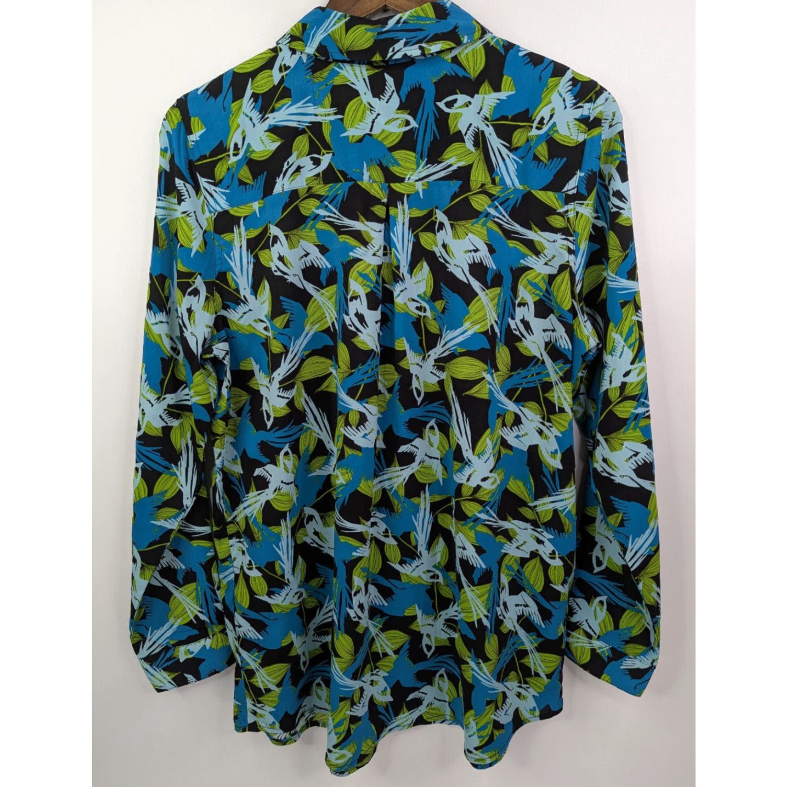 Vintage G by Giuliana Shirt Womens 14 Long Sleeve Floral Button-Up Green Blue Birds - (Note: remove extra punctuation) Size XL / US 12-14 / IT 48-50 - 4 Thumbnail