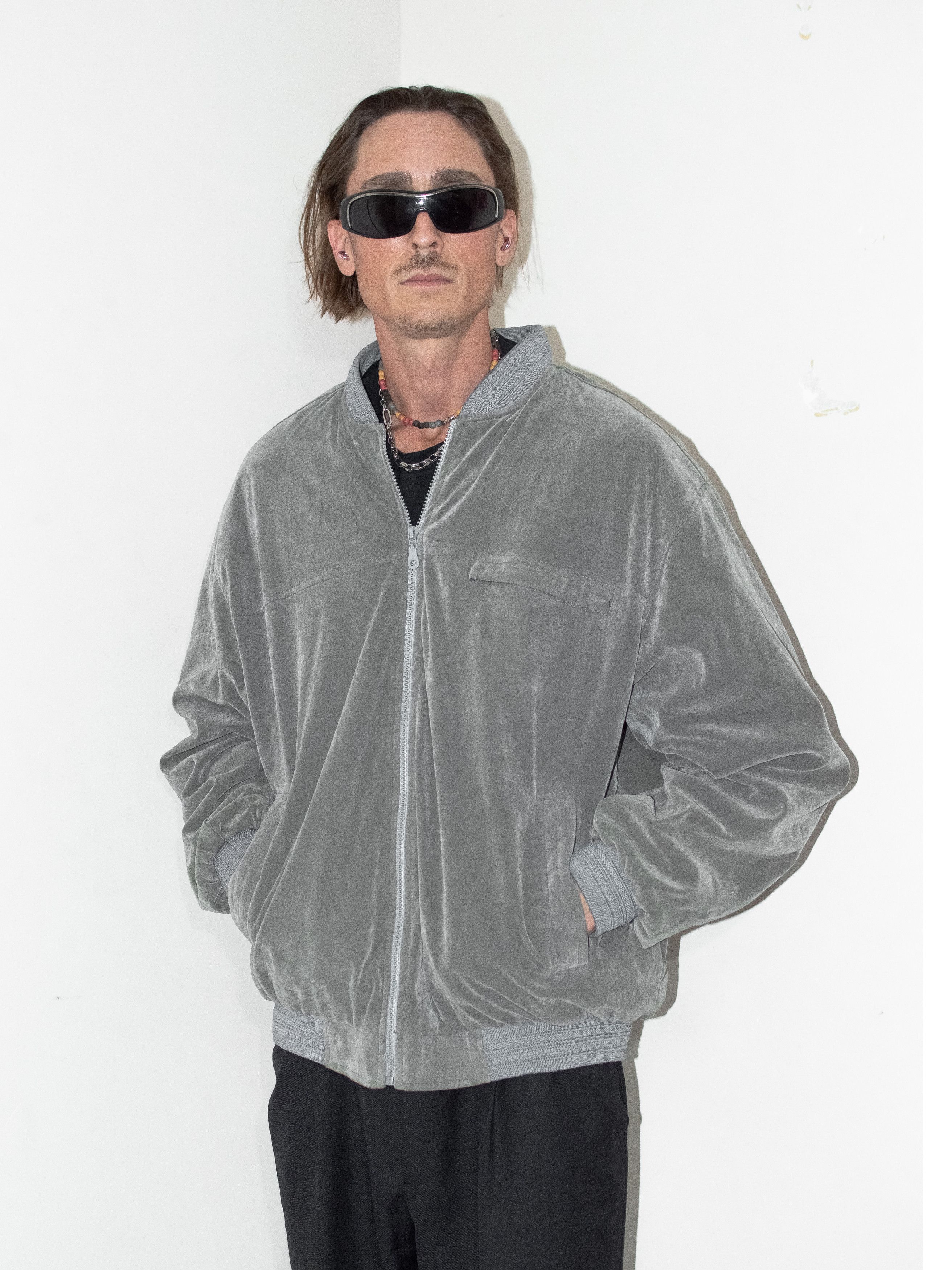 Designer × Vintage Vintage 80s Zip Up Lightweight Grey Faux Suede Bomber Jacket Size US XL / EU 56 / 4 - 5 Thumbnail
