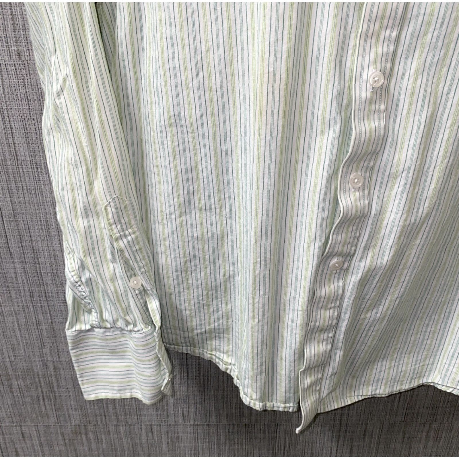 BKE BKE Men's Green Striped Cotton Button-Up Shirt Long Sleeve XL Size US XL / EU 56 / 4 - 4 Thumbnail