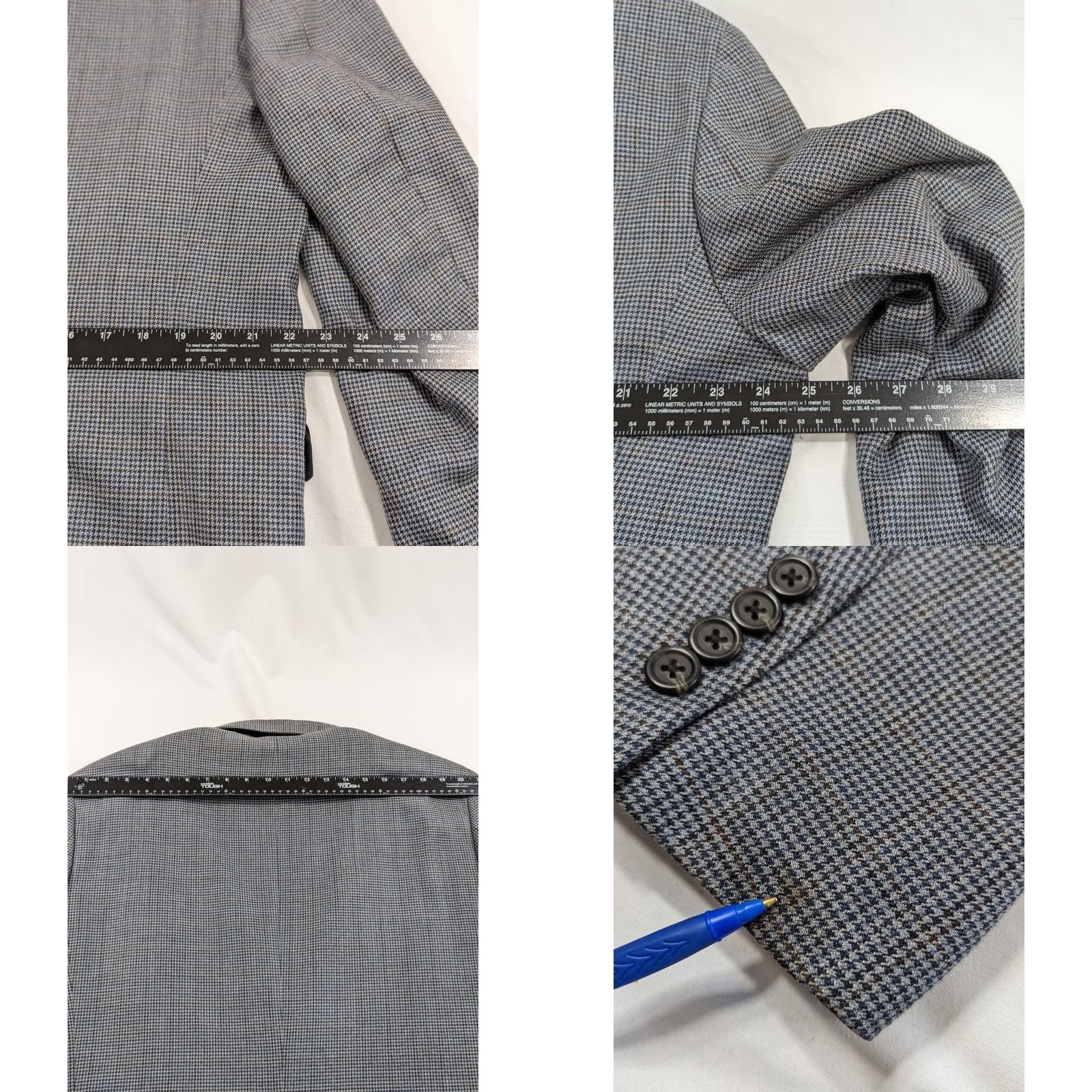 Chaps Chaps Blazer Silk Wool Gray Houndstooth 44R FLAWS Blazer Men Regular Jacket Coat Notch Lapel 2-Button 4-Button Vent Wool Silk Lined Size 44R - 8 Thumbnail