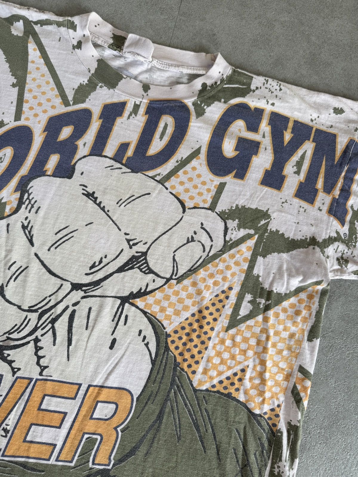 *RARE* VINTAGE 90s WORLD GYM POWER AOP TEE BODYBUILDING
