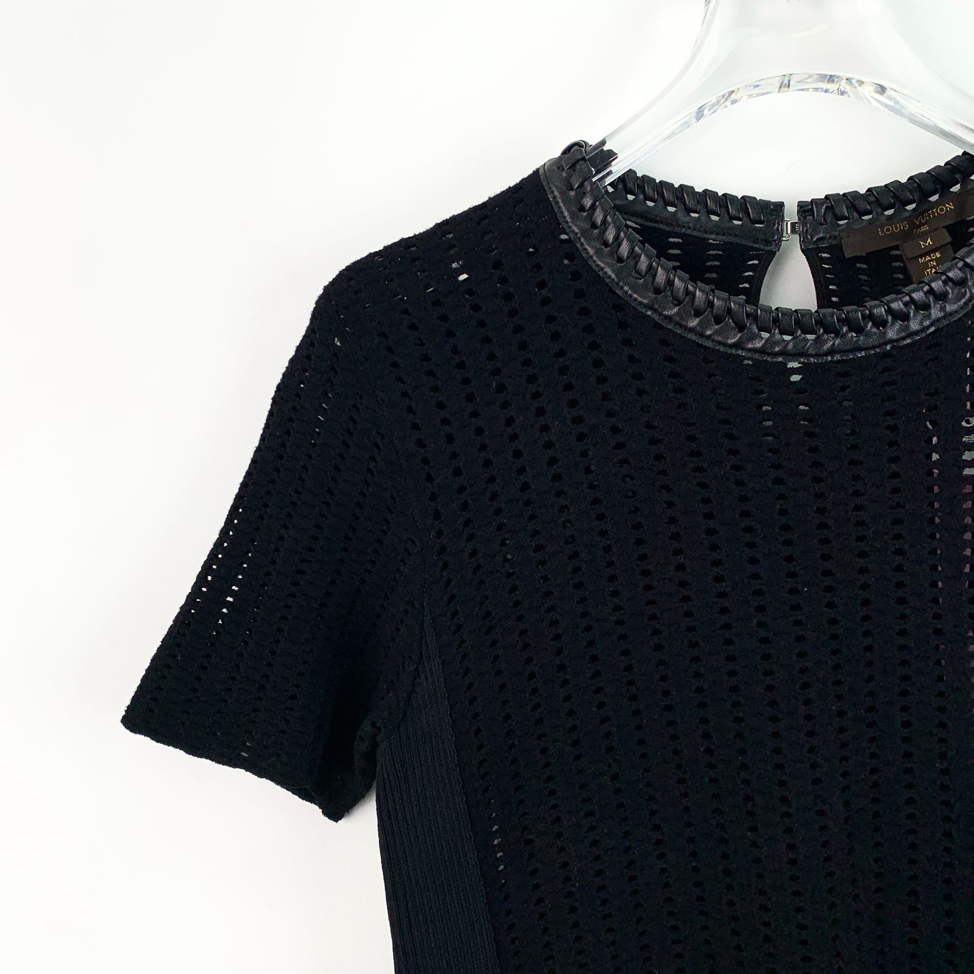 Louis Vuitton Louis Vuitton Black Leather-Panel Woven Cut-Out Cotton T-Shi Size M / US 6-8 / IT 42-44 - 6 Thumbnail