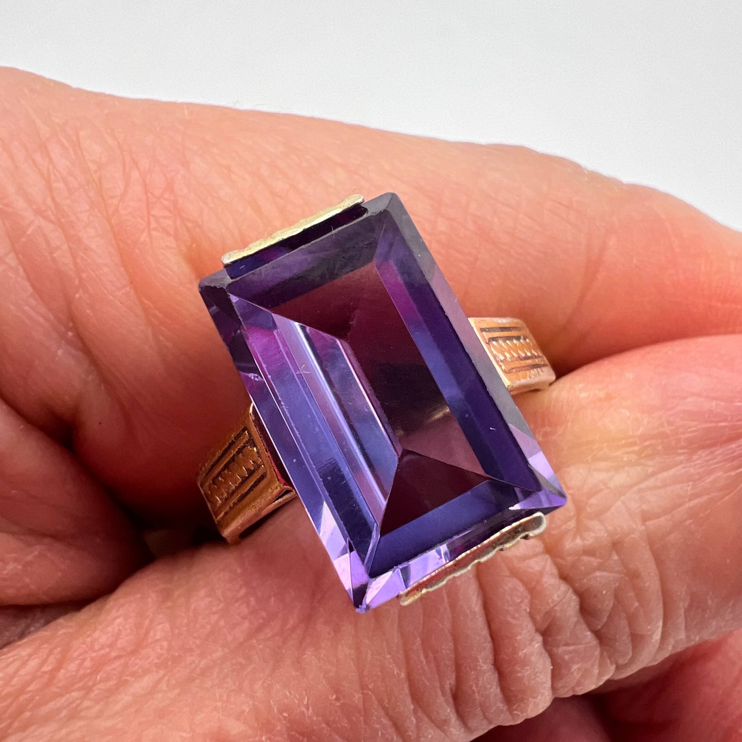 Vintage Soviet 875 Silver Gold Plated Ring Amethyst S 9.5