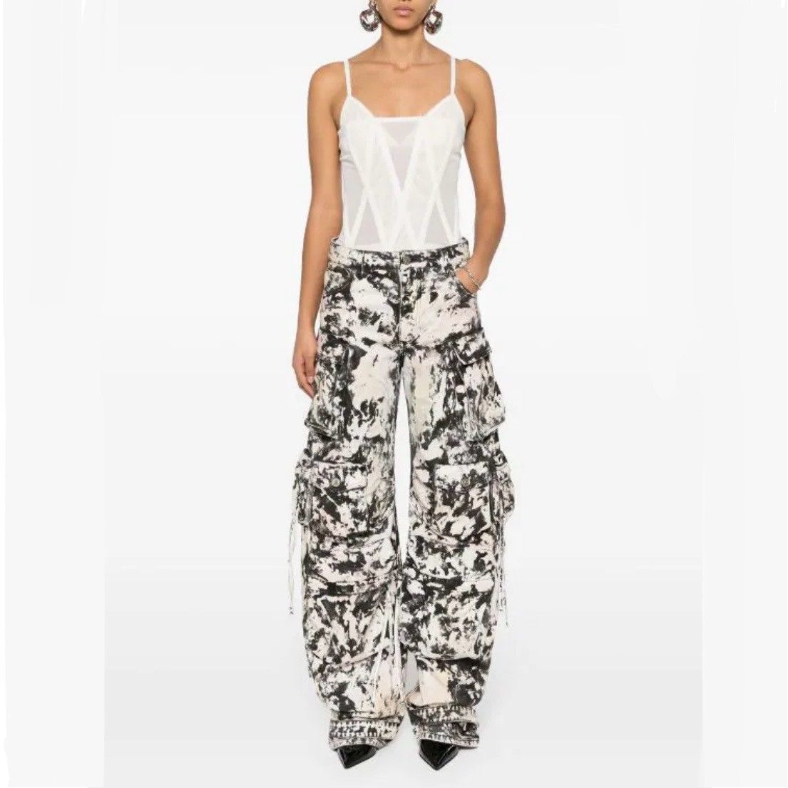 The Attico The Attico black cream abstract print wide leg cargo pants Size 27" / US 4 / IT 40 - 10 Thumbnail