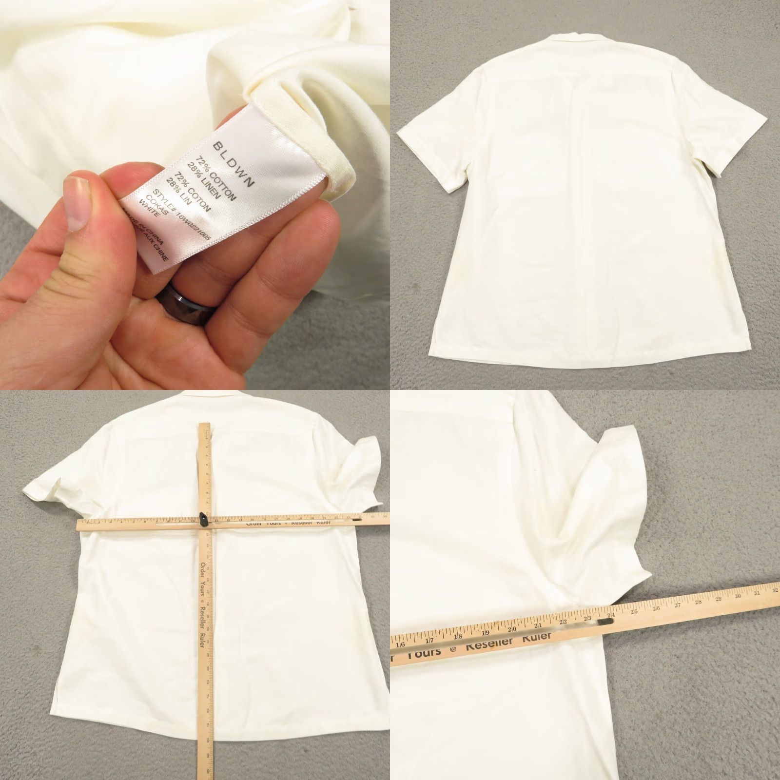 Vintage BLDWN Shirt Mens XL White Linen Cotton Loop Collar Short Sleeve Button-Up Kansas Vintage Mens Regular Shirt Size US XL / EU 56 / 4 - 8 Thumbnail